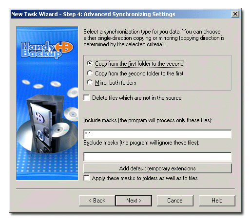 Handy Backup: Computer Synchronization Settings